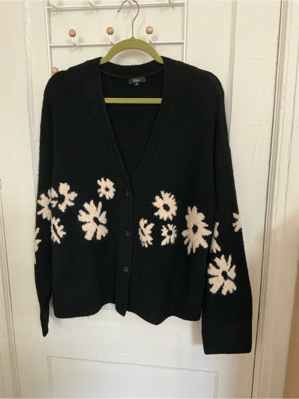 Rails Black Cardigan with Cream Floral Accent